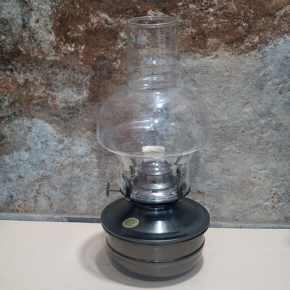 Vintage Kerosene Lamp Wick Clear Hurricane Glass Globe Chimney Metal Base - Picture 12 of 12